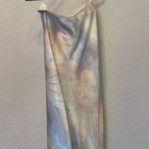 Boutique midi pastel rainbow silk skirt